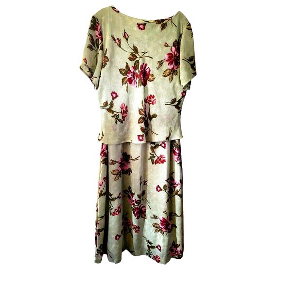 Vintage Periwinkle Mint Green Burgundy Floral Knee Midi Dress Plus Size 18 - Picture 3 of 7
